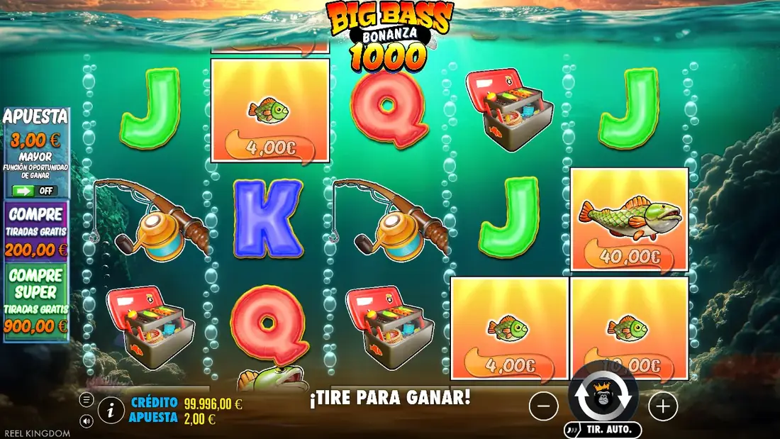 Símbolos cayendo en un giro de Big Bass Bonanza 1000